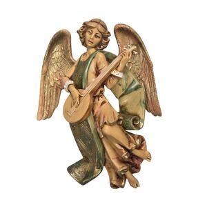 Vintage Fontanini Depose Italy Angel Wall Plaque Playing Lute Mandolin 367 8.5"
